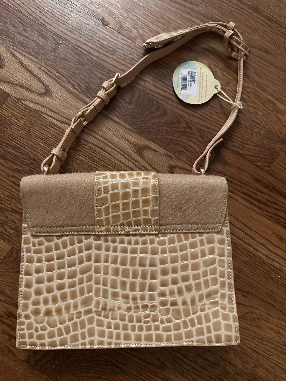 NWT Spartina 449 Blonde calf hair Croc-Embossed Flap Shoulder Bag with key chain - Picture 6 of 15